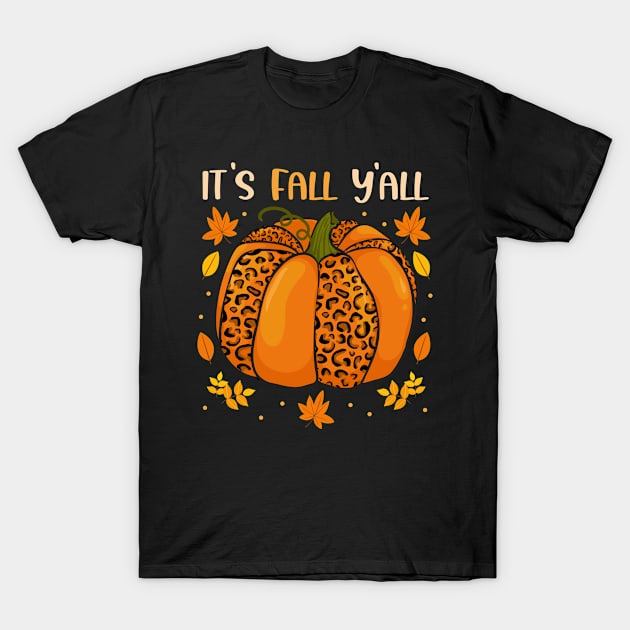 It's Fall Y'all Leopard Pumpkin T-Shirt by Rengaw Designs